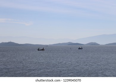 Boat On The Narta Lagoon  In Albania.