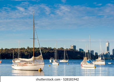 Boat On The Swan River Side In Perth, Australia.