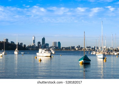 Boat On The Swan River Side In Perth, Australia.