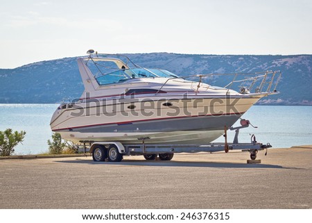 Boat on a trailer by the sea, Pag island