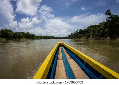 Boat On Usumacinta River. Biosphere, Forest.