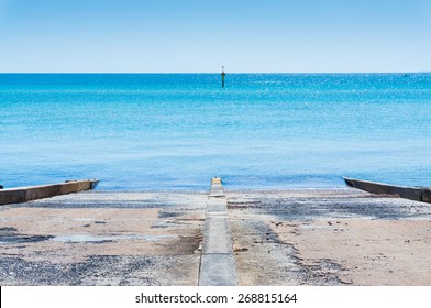 The Boat Ramp At Frankston, A Satellite City Of Melbourne, Australia On The Mornington Peninsula.  The Boat Ramp Allows The Launching Of Small Boats From Car Trailers.