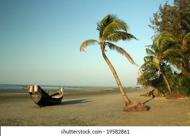 Boat Resting On A Beach On St. Martins Island, Bangladesh