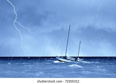 boat sails into the storm