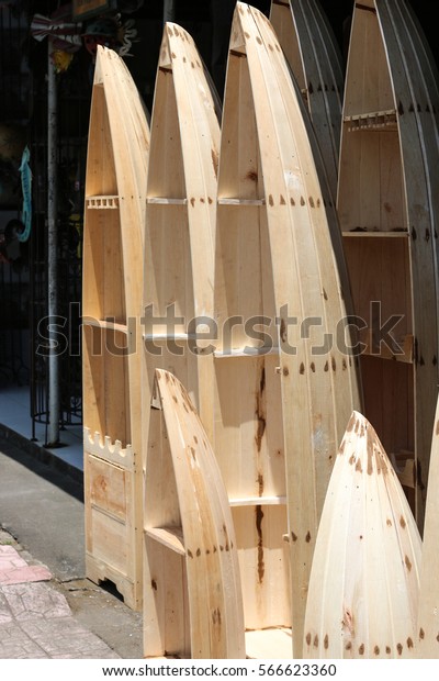 Boat Shaped Wooden Book Shelf Traditional Stock Photo Edit Now