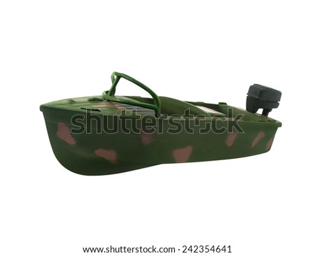 Boat toy. Isolated military special forces motorboat toy photo.