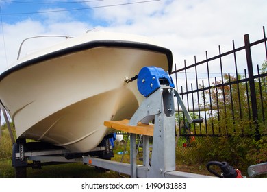 Boat In A Trailer On A Winch Close-up