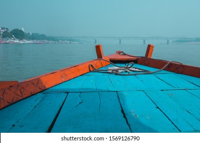 Boat trip on the river Ganges, Varansi, India. Relaxing sightseeing tour.