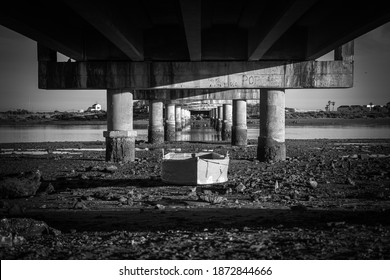 
Boat Under Bridge Black And White