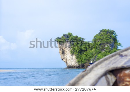 Boat view, limestone rock and sea on bad light day