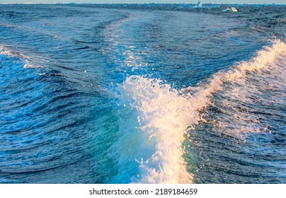 Boat Wake Behind Powerboat On Atlantic Ocean - Greenland