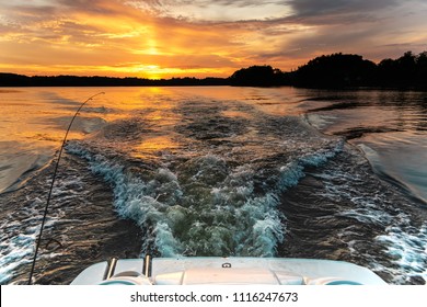 Boat Wake With Sunset