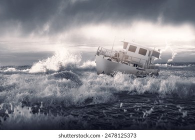 A boat is in the water and is being pushed by the waves - Powered by Shutterstock