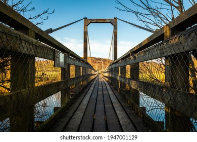 The Boat Weil Wooden Suspension Bridge Over The Water Of Ken At St.John's Town Of Dalry, Scotland