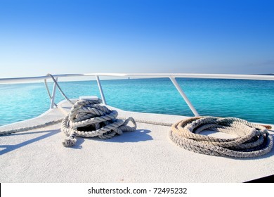 Boat white bow in tropical Caribbean sea summer relax vacations