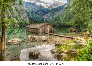 Boathouse in the Obersee, Königssee, Berchtesgaden, Germany