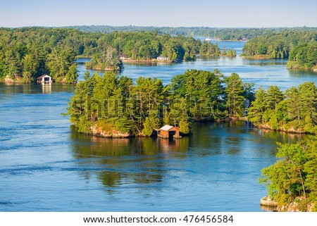 Boathouses in Thousand Islands region in Ontario