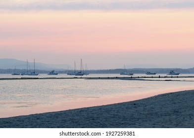 Boats At Anchor, Sidney Spit, Gulf Islands National Park Reserve Of Canada