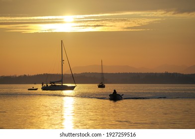 Boats At Anchor, Sidney Spit, Gulf Islands National Park Reserve Of Canada