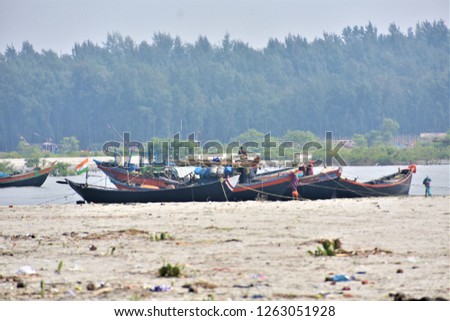 Boats Anchored at Sagar Island at Gangasagar , West Bengal , India 