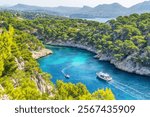 Boats in the bay of Calanques National Park (Parc national des Calanques), French Fjords, Marseilles, Provence, France