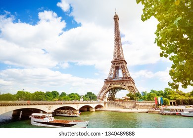 Boats, Bridge Pont D'Iena And Eifel Tower, Paris