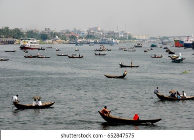 Boats Crossing River In Dhaka, Bangladesh