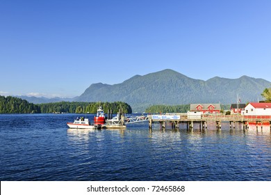 Boats at dock in Tofino on Pacific coast of British Columbia, Canada