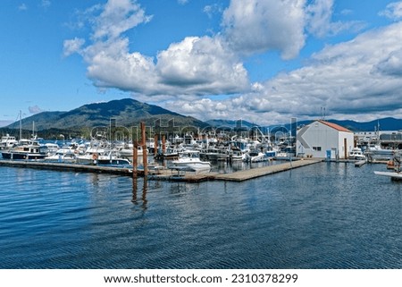 Boats docked in the marina at Rushbrook Harbor in Prince Rupert, British Columbia, Canada