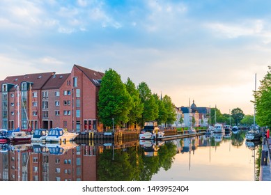 Boats drop anchor in a haven, Oldenburg, Germany