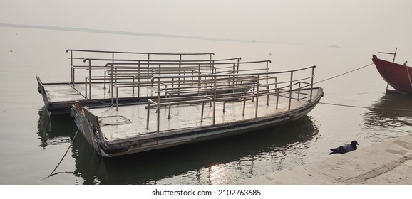 Boats at the Ganga Ghat (banks of river Ganges) at Banaras (India)