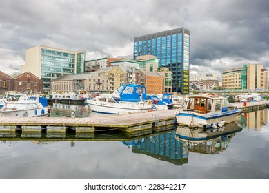 Boats At The Grand Canal Dock In Dublin