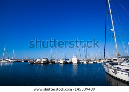 boats in harbor. Boats bow in marina