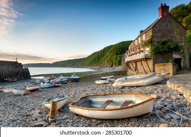 Boats In The Harbour At Clovelly An Historic Fishing Village On The Devon Heritage Coast