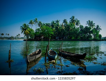 Boats In Kerala Backwater, India