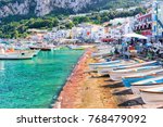 Boats at Marina Grande embankment in Capri Island in Tyrrhenian sea, Italy