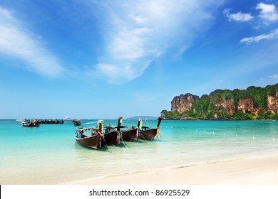 Boats On Ao Nang Beach Thailand