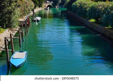 The Boats On Canal In Lido, Venice. 