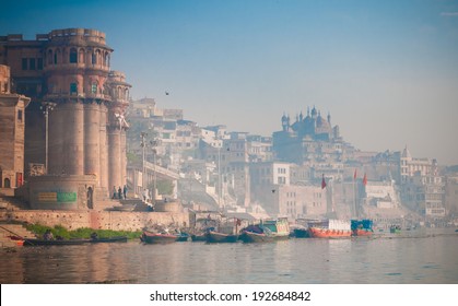 Boats On Ganges River In Varanasi