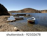 Boats on Isla del sol, Titicaca lake, Bolivia