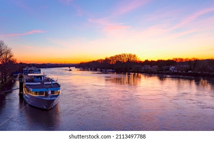 Boats On Rhone River At Sunset - Avignon,  France