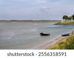 Boats on the river Somme Estuary in summer, Saint-Valery-sur-Somme, Picardy, France