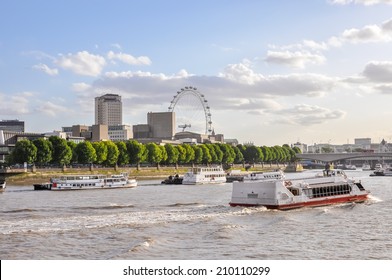 Boats on River Thames in London, United Kingdom