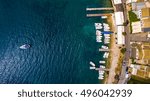 Boats in the port. Aerial view of San Stefano harbour, Corfu Island, Greece