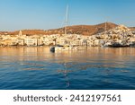 Boats at the port of Hermoupolis in Syros island, Greece