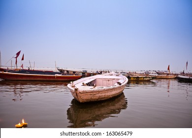 Boats At Rajendra Prasad Ghat, Ganges River, Varanasi, Uttar Pradesh, India