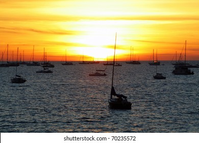 Boats Resting At Sunset Over Sea. Darwin, Australia