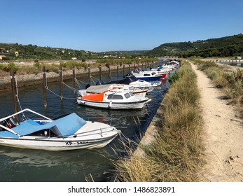 Boats At Strunjan Coastline Slovenia Salt Pans