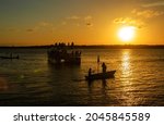 Boats at sunset at Jacare beach, Cabedelo, near Joao Pessoa, Paraiba, Brazil on April 3, 2004.
