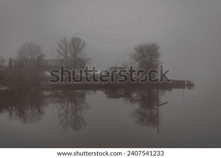 Boatyard in the Fog on a Winter Night, Havre de Grace Maryland USA